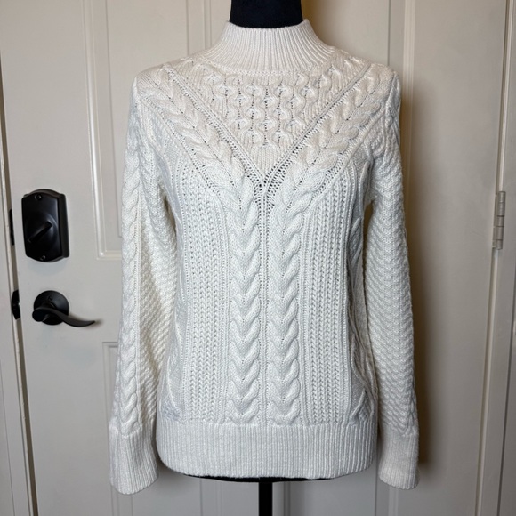 Philosophy Cable Knit Sweater Mock Turtleneck Cream Colored Sz S Cotton Blend - Picture 4 of 14